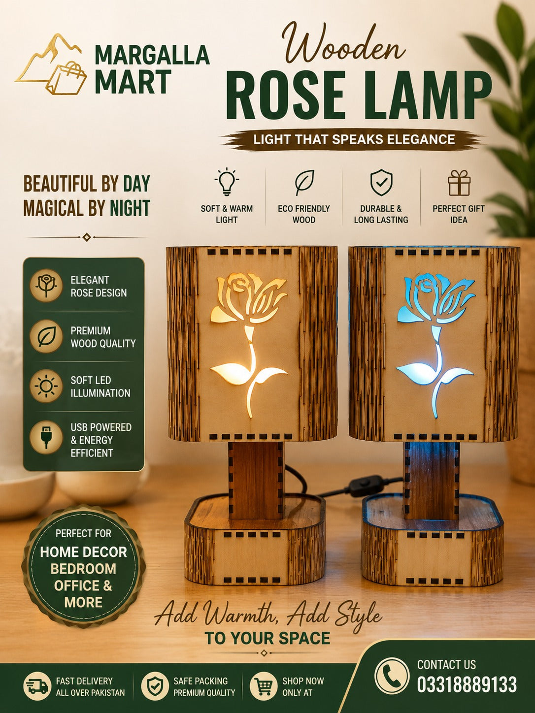 Wooden Rose Lamp