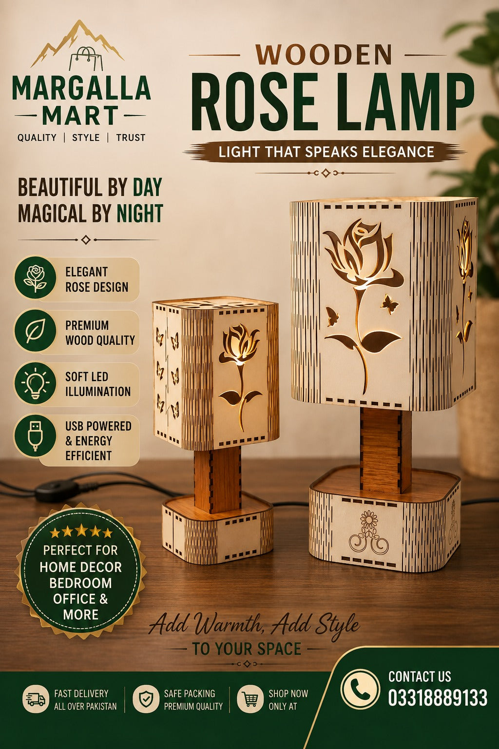Wooden Rose Lamp