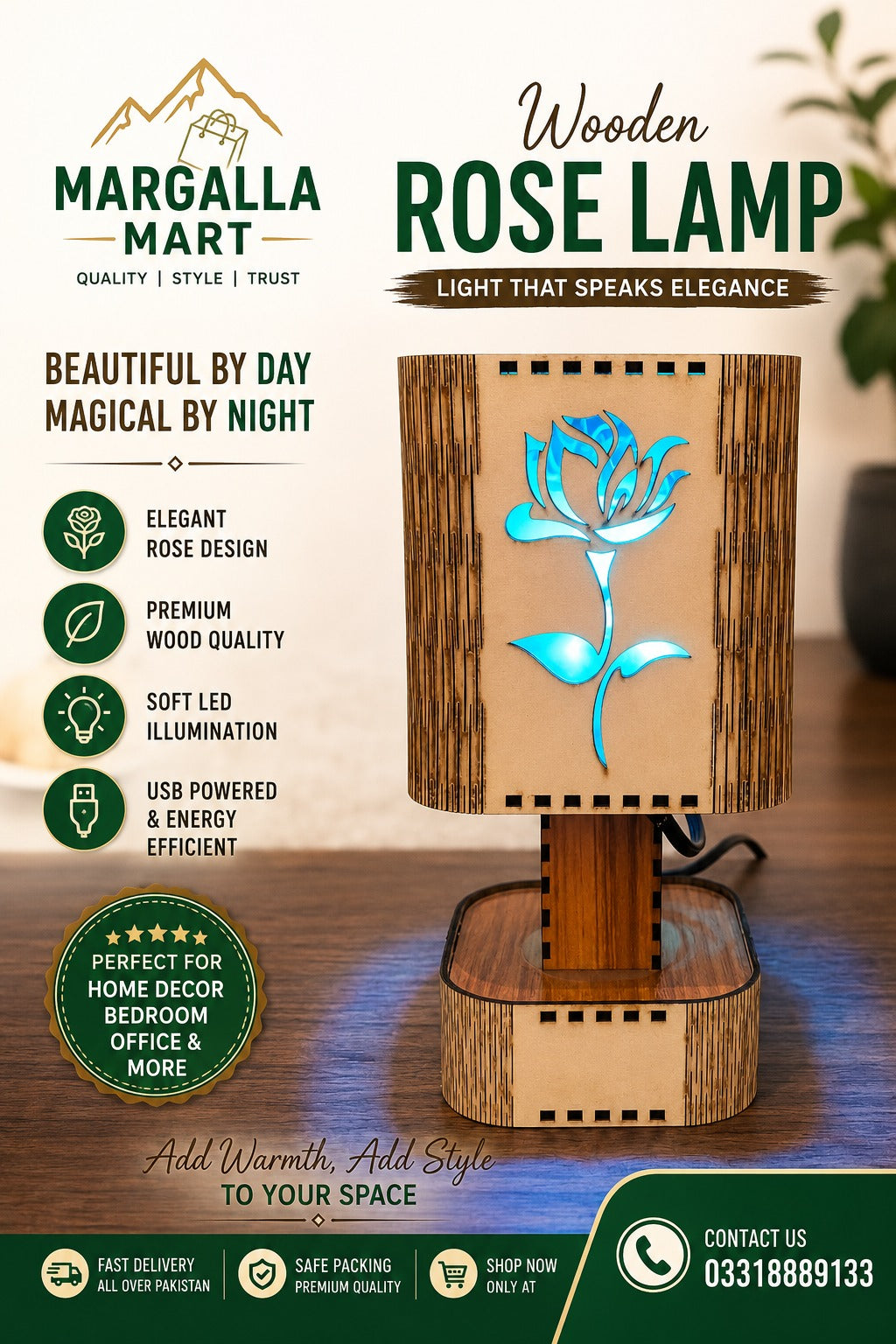Wooden Rose Lamp