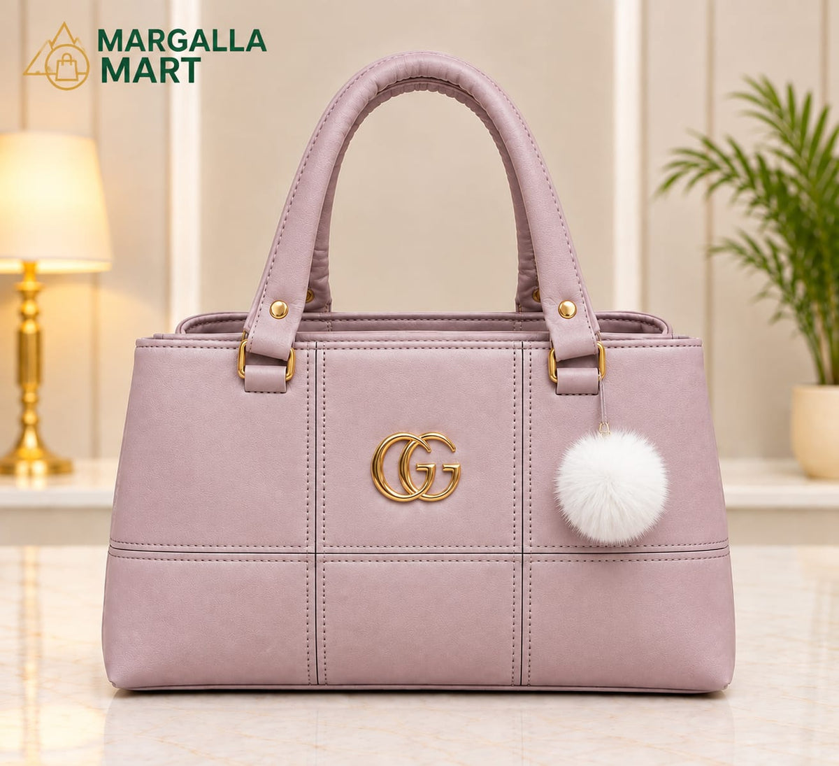 Premium Women's Handbag | Elegant Structured Tote Bag – Pink & Beige