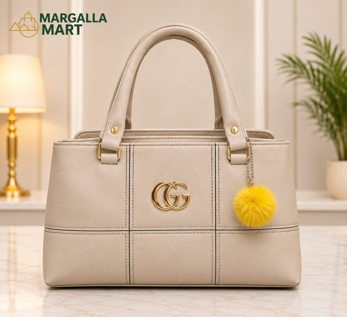 Premium Women's Handbag | Elegant Structured Tote Bag – Pink & Beige